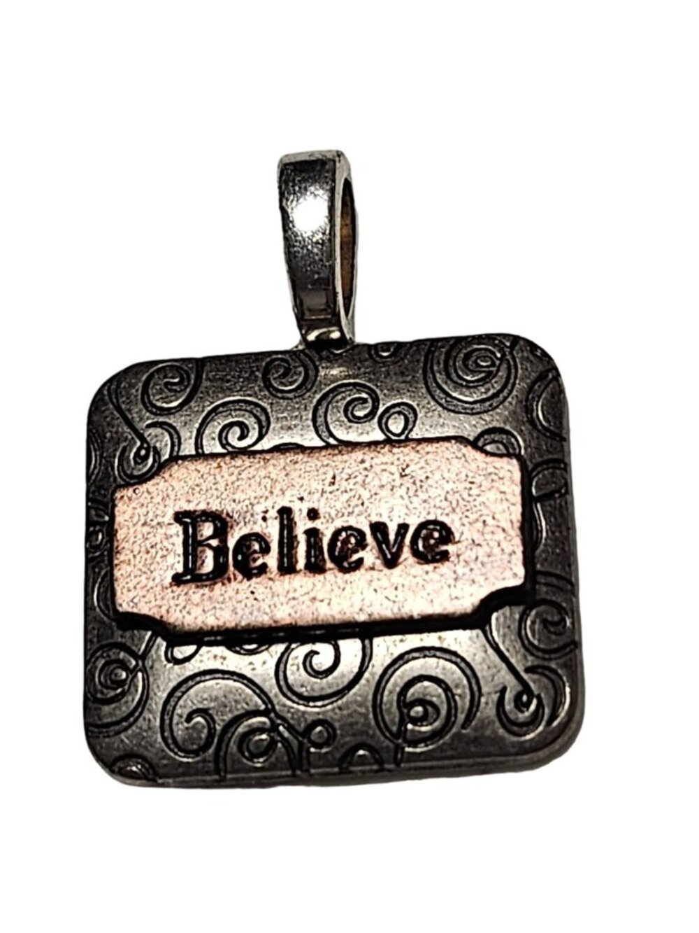 Inspirational Believe Pendant Copper Silver Tone Decorative Swirls Jewelry Women